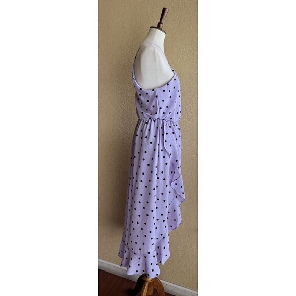 Lush Womens Polka Dot Crepe Asymmetrical Ruffle Trim Halter Wrap Dress Size S - Picture 4 of 12